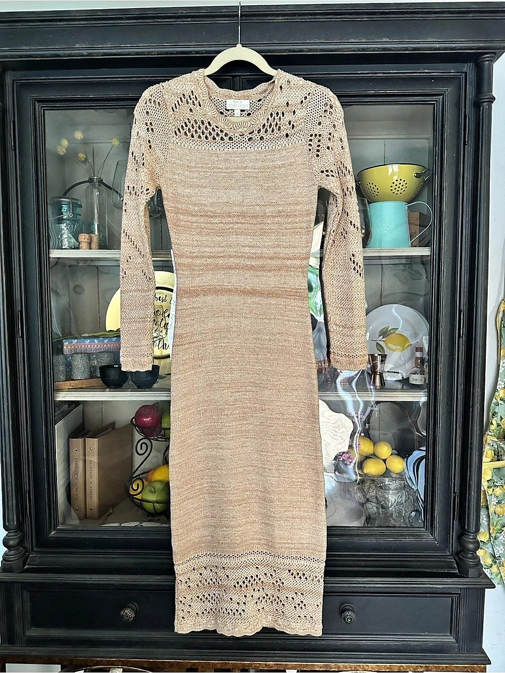 RONNY KOBE Crochet Maxi Dress in Brown Size Medium Like New
